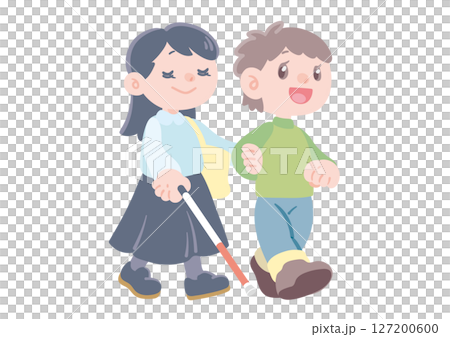 白杖を持つ女の子と男の子 127200600