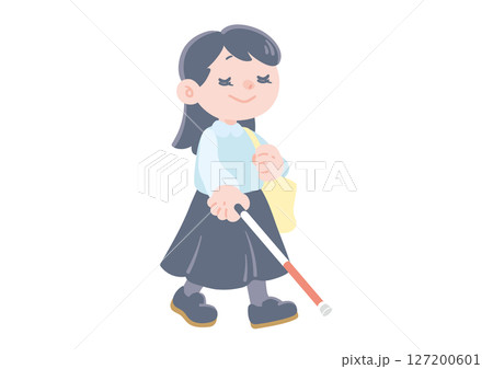白杖を使っている可愛い女の子のイラスト 127200601