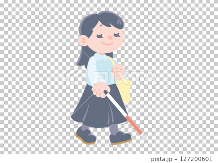 白杖を使っている可愛い女の子のイラスト 127200601