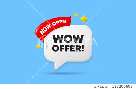 Wow offer ribbon speech bubble. Now open flag...のイラスト素材 [127200605] - PIXTA
