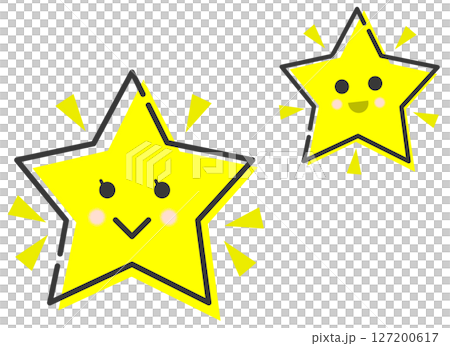 夜空に浮かぶキラキラと光る可愛い顔をした星のイラスト 127200617