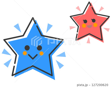 夜空に浮かぶキラキラと光る可愛い顔をした星のイラスト 127200620