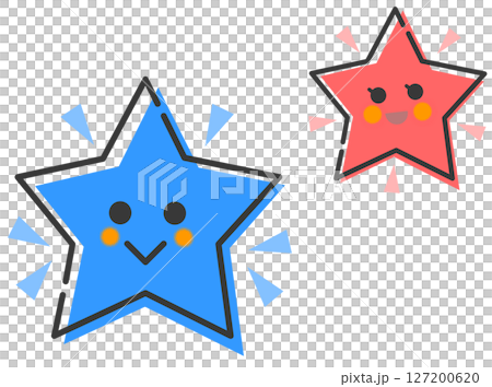 夜空に浮かぶキラキラと光る可愛い顔をした星のイラスト 127200620