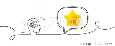 Stress line icon. Continuous line with 3d star. Confused mind sign. Depression or Mental health symbol. 3d star in speech bubble. Stress single line ribbon. Loop curve pattern. Vector 127200622