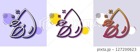 Water drop line icon. Halftone dotted pattern. Gradient icon with grain shadow. Moisture sign. Line water drop icon. Various designs. Vector 127200623
