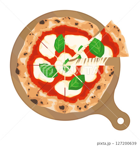 切り分けたピザの一切れを持ち上げるイラスト 切り分けたピザの一切れを持ち上げるイラスト 127200639
