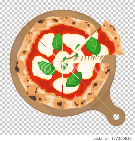 切り分けたピザの一切れを持ち上げるイラスト 切り分けたピザの一切れを持ち上げるイラスト 127200639