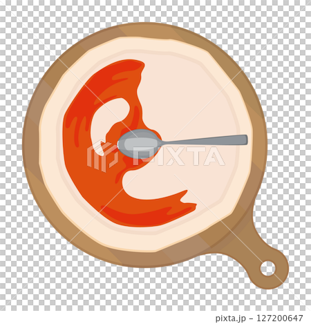 まな板の上でピザ生地にソースを塗るイラスト 127200647