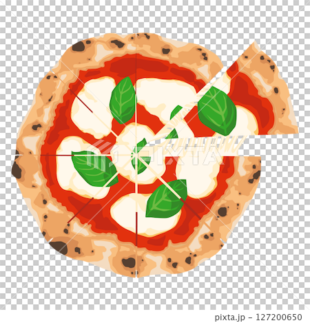 Illustration of a person lifting a slice of pizza Illustration of a person lifting a slice of pizza 127200650