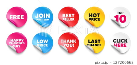 Free sticker tag. Top 10, Best seller, Hot price banners. Free tag. Special offer sign. Sale promotion symbol. Join our team sticker. Vector 127200668