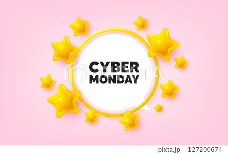 Cyber monday frame banner. Speech bubble offer. Cyber Monday Sale tag. Special offer price sign. Advertising Discounts symbol. 3d stars glitter tag. Golden frame banner. Vector 127200674