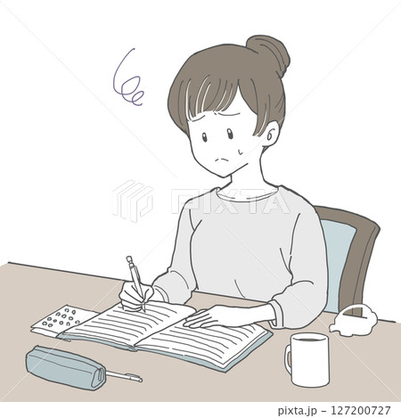 手帳に記入する女性3 不満 漫符 手帳に記入する女性3 不満 漫符 127200727