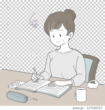 手帳に記入する女性3 不満 漫符 手帳に記入する女性3 不満 漫符 127200727