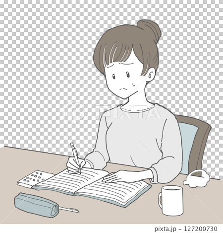 手帳に記入する女性3 不満 手帳に記入する女性3 不満 127200730