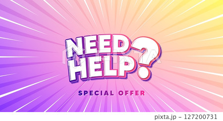 Need help sun rays gradient banner. Light burst background. Need help tag. Support service sign. Faq information symbol. Gradient sun rays. Sunburst light. Vector 127200731