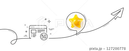 5g internet line icon. Continuous line with share plane. Wifi web browser sign. Connection quality symbol. 3d star in speech bubble. 5g internet single line ribbon. Loop curve pattern. Vector 127200778