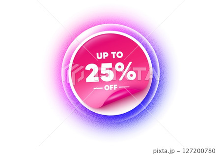 Discount tag sticker purple gradient. Paper offer price tag. Up to 25 percent off sale. Discount offer price sign. Special offer symbol. Save 25 percentages. Sticker label. Grain dots effect. Vector Discount tag sticker purple gradient. Paper offer price tag. Up to 25 percent off sale. Discount offer price sign. Special offer symbol. Save 25 percentages. Sticker label. Grain dots effect. Vector 127200780