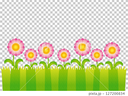 手繪草地上盛開的粉紅色可愛花朵 127200834