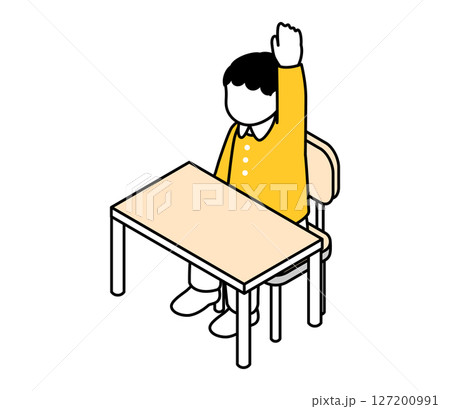 座って挙手をする女の子のアイソメイラスト ベクター 座って挙手をする女の子のアイソメイラスト ベクター 127200991