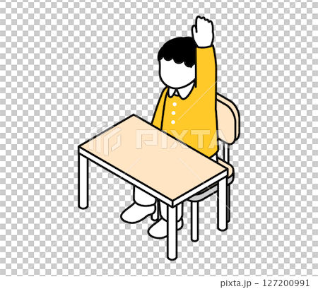 座って挙手をする女の子のアイソメイラスト ベクター 座って挙手をする女の子のアイソメイラスト ベクター 127200991