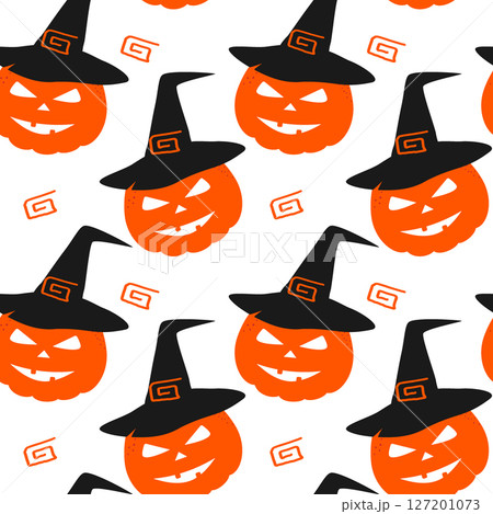 Hand drawn Pumpkin in witch hat and decorative element Seamless Pattern Halloween Festive Background Hand drawn Pumpkin in witch hat and decorative element Seamless Pattern Halloween Festive Background 127201073