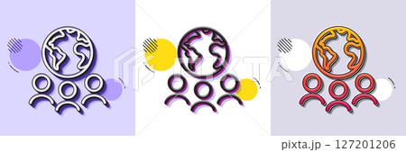 Global business line icon. Halftone dotted pattern. Gradient icon with grain shadow. International outsourcing group sign. Internet marketing symbol. Line global business icon. Various designs. Vector 127201206