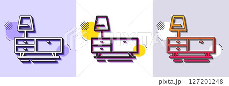 Dresser line icon. Halftone dotted pattern. Gradient icon with grain shadow. Home furniture sign. Modern commode symbol. Line dresser icon. Various designs. Vector 127201248