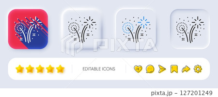 Fireworks line icon. Neumorphic, Flat shadow, 3d buttons. Pyrotechnic salute sign. Carnival celebration lights symbol. Line fireworks icon. Social media icons. Vector 127201249
