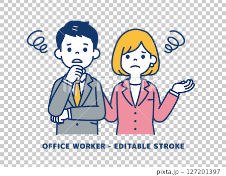 Vector illustration material of a businessman who is at a loss _ Men and women set 127201397
