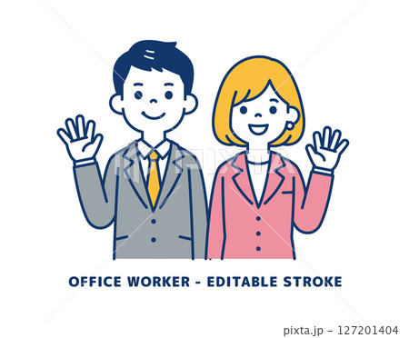 笑顔で挨拶する、若いビジネスマンのベクターイラスト素材＿男女セット 127201404