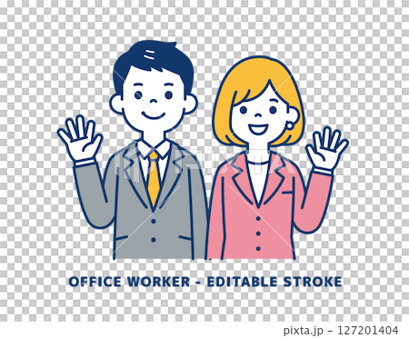 笑顔で挨拶する、若いビジネスマンのベクターイラスト素材＿男女セット 127201404