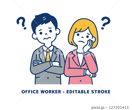 首をかしげて考える、若いビジネスマンのベクターイラスト素材_男女セット 首をかしげて考える、若いビジネスマンのベクターイラスト素材_男女セット 127201413