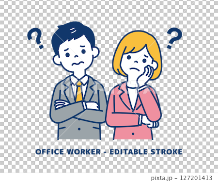 首をかしげて考える、若いビジネスマンのベクターイラスト素材_男女セット 首をかしげて考える、若いビジネスマンのベクターイラスト素材_男女セット 127201413