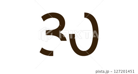 Minimalist Number 30 in Modern Cut-Out Style, Bold Abstract Typeface for Creative Design, Birthday, Anniversary, Poster or Logo Use. Vector Illustration. 127201451