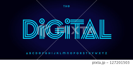 Digital stripes alphabet, layered contour techno font, retro-futuristic typeface for tech, sport, fintech, robotic logo and headline. Virtual UI typography, sci-fi typographic design. Vector typeset Digital stripes alphabet, layered contour techno font, retro-futuristic typeface for tech, sport, fintech, robotic logo and headline. Virtual UI typography, sci-fi typographic design. Vector typeset 127201503