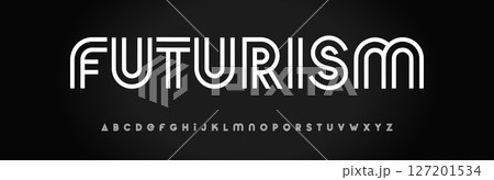 Modern rounded linear alphabet, smooth striped font, abstract digital futurism typescript with geometric stripe feel, logo branding, modern headline, neo retro typographic design. Vector typeset. 127201534