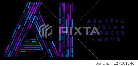 Digital Futuristic Alphabet, Abstract Linear Font with Neon Glowing Strokes for AI Tech Startup Logo, Artificial Intelligence Data Science, Machine Learning and Cyber Security. Vector Typeset. Digital Futuristic Alphabet, Abstract Linear Font with Neon Glowing Strokes for AI Tech Startup Logo, Artificial Intelligence Data Science, Machine Learning and Cyber Security. Vector Typeset. 127201546