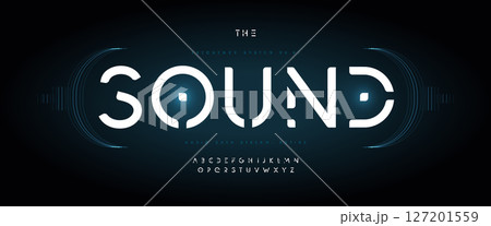 HUD display font, glowing futuristic geometric letters, abstract cyber AI font for digital space branding, minimal headline, EDM typography, scifi typographic design. Vector typeset. HUD display font, glowing futuristic geometric letters, abstract cyber AI font for digital space branding, minimal headline, EDM typography, scifi typographic design. Vector typeset. 127201559