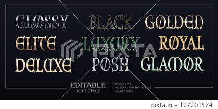 Luxury Elegant Text Effects Collection, Illustrator Graphic Styles, Editable Vector Styles for Premium Branding 127201574