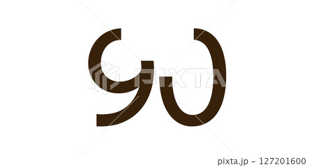 Minimalist Number 90 in Modern Cut-Out Style, Bold Abstract Typeface for Creative Design, Birthday, Anniversary, Poster or Logo Use. Vector Illustration. 127201600