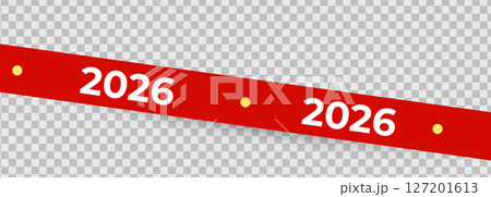Red 2026 Tape with White Bold Text on Transparent Background, Suitable for New Year Design, Event Label, Holiday Banner or Decorative Element. Vector Illustration. 127201613