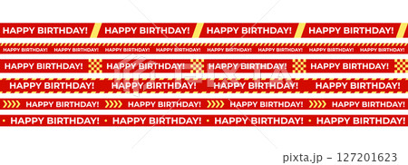 Happy Birthday Tape Collection. Red Seamless Ribbon Set for celebration printables, party decor, web assets, gift wrapping. Vector Illustration Happy Birthday Tape Collection. Red Seamless Ribbon Set for celebration printables, party decor, web assets, gift wrapping. Vector Illustration 127201623