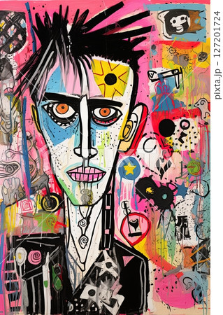 Punker portrait. Diversity style, artistic, abstract poster design. Generative Ai 127201724