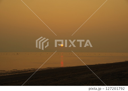 島原市の猛島海岸から望む秋の有明海の夜明けの光景 島原市の猛島海岸から望む秋の有明海の夜明けの光景 127201792