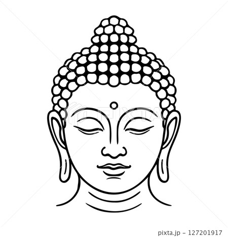 Outline Buddha head, minimalist black and white vector illustration. 127201917