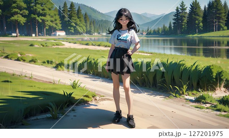 自然の中を歩く女の子 127201975