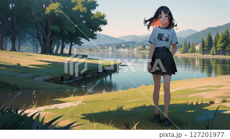 自然の中を歩く女の子 127201977