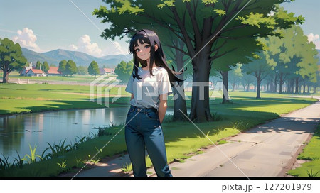 自然の中を歩く女の子 127201979