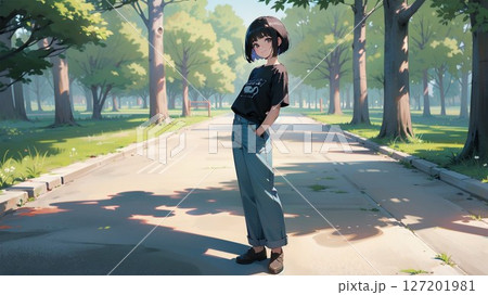 自然の中を歩く女の子 127201981