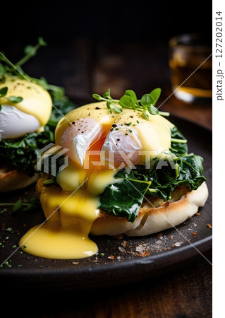 Eggs benedict with hollandaise sauce. Ai Generative 127202014